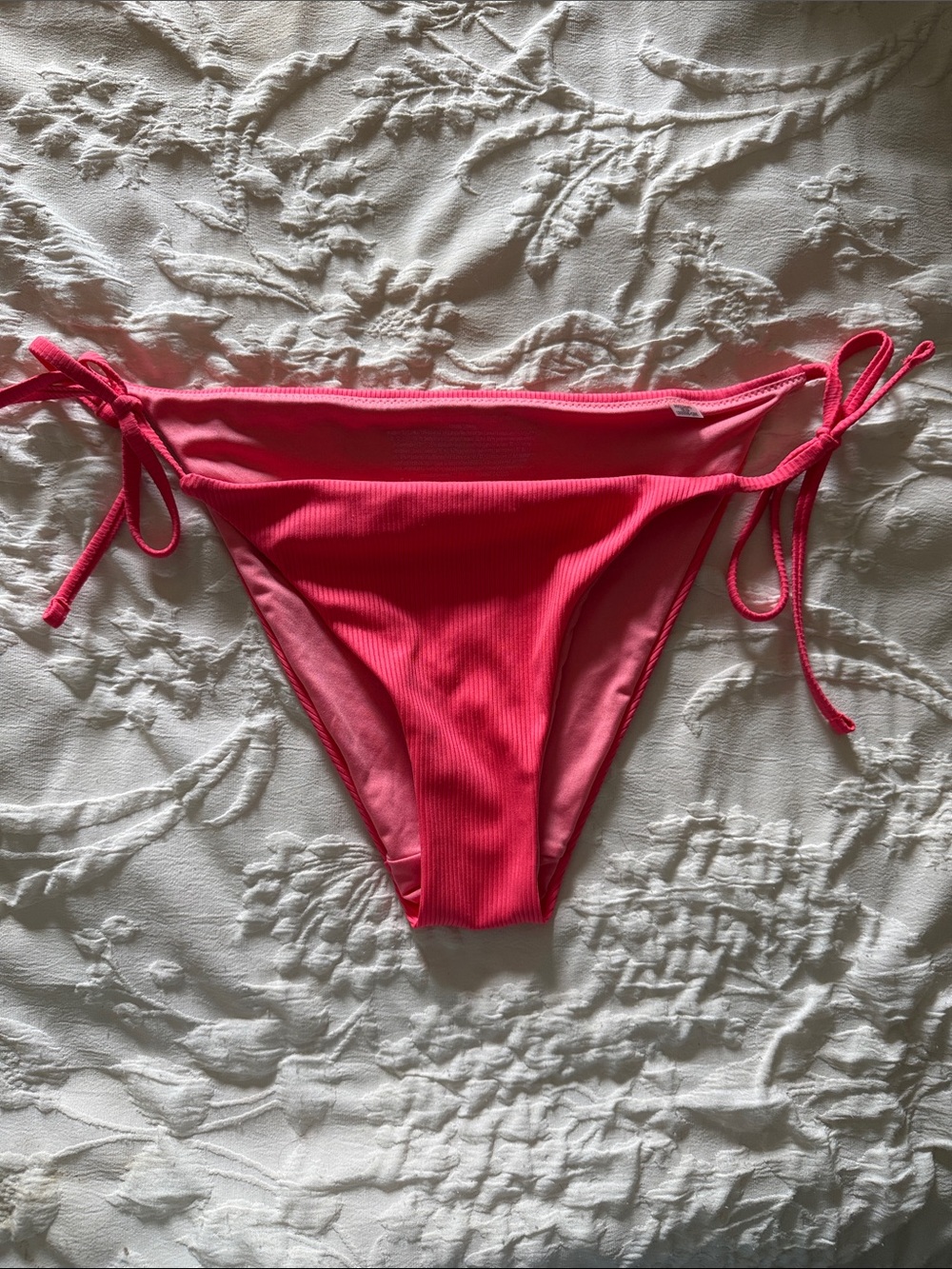 Victorias Secret Cheeky Coral Ribbed Tie-Side Bikini Bottoms